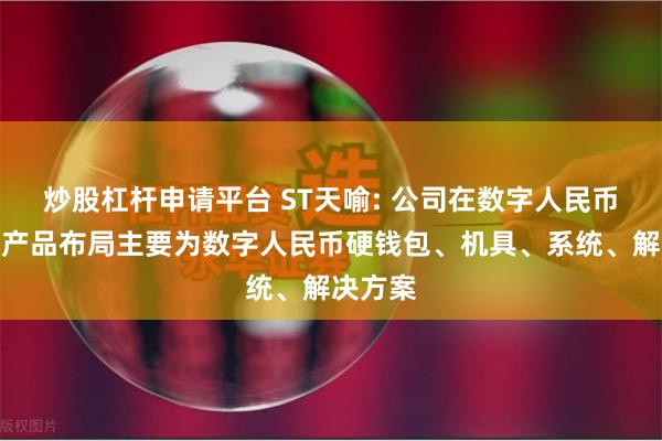 炒股杠杆申请平台 ST天喻: 公司在数字人民币领域的产品布局主要为数字人民币硬钱包、机具、系统、解决方案